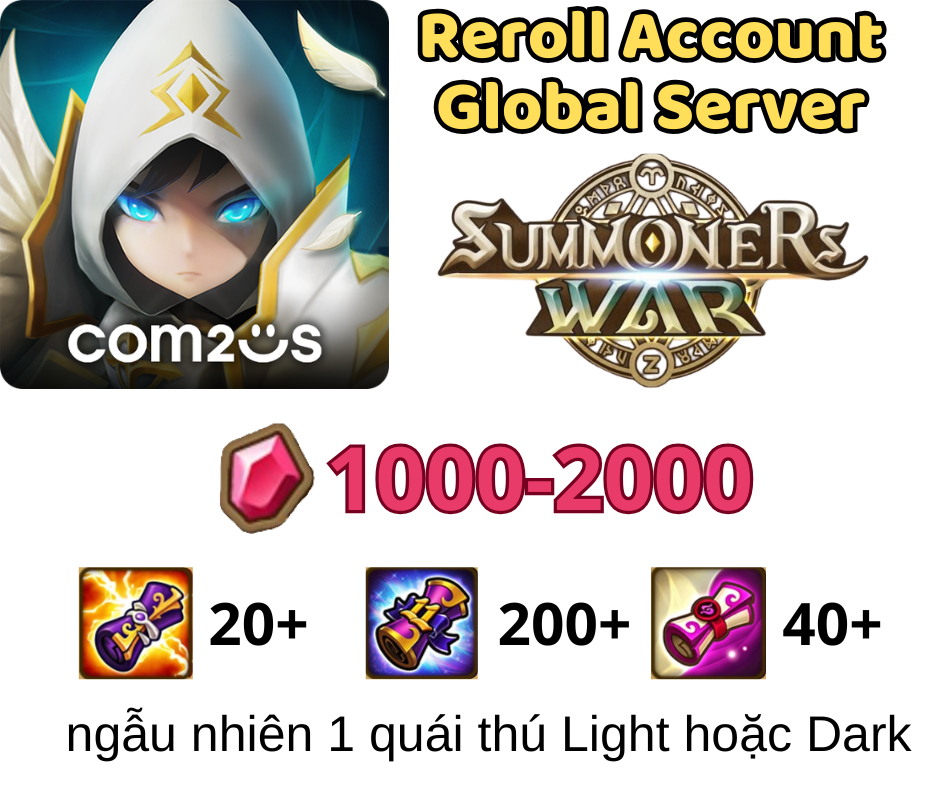 [GLOBAL]1000+ Tinh Thể Summoners War Reroll Account